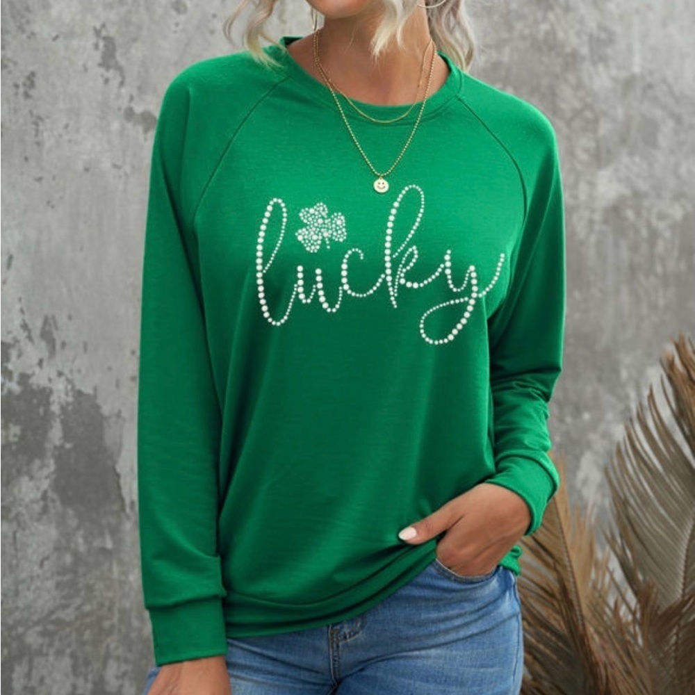 Lucky Shamrock Embellished green sweatshirt sizes S, M, L